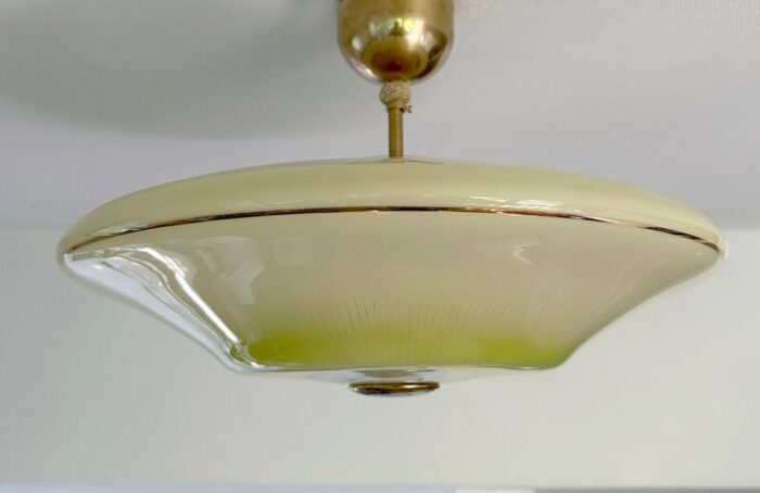 art deco pendant light in green ivory glass 1930s 4