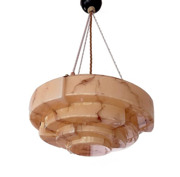 art deco pendant light in pink glass 1930s 1