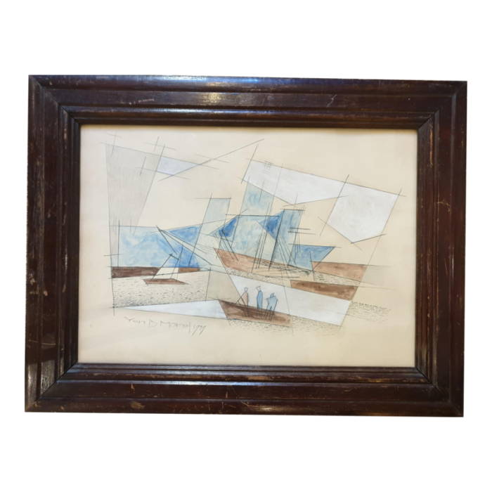 art deco period cubist nautical harbour scene by yan bernard morel dit dyl 2711