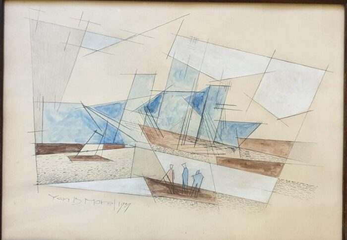 art deco period cubist nautical harbour scene by yan bernard morel dit dyl 6311