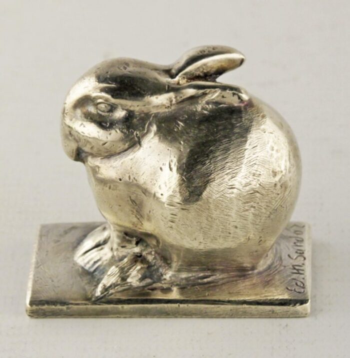 art deco silverednickeled bronze rabbit sculpture designed by animalier swiss author edouard marcel sandoz for the french firm susse freres 3556