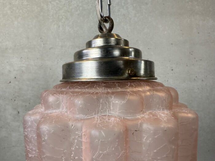 art deco skyscraper lamp in crackle rose glass 7