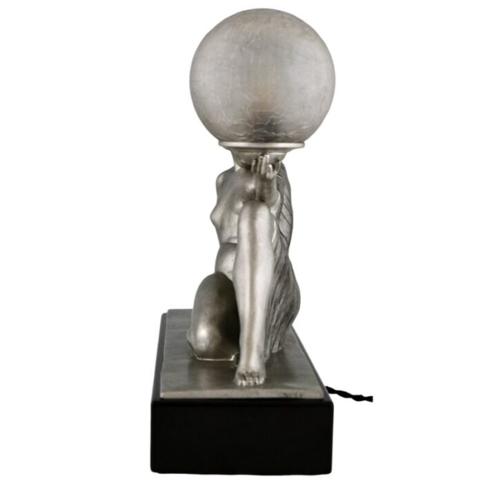 art deco table lamp seated nude with drape holding a globe by raymonde guerbe for max le verrier 1930s 5