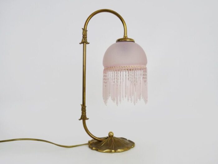 art nouveau bedside lamp with beads and pink globe 1980s 1