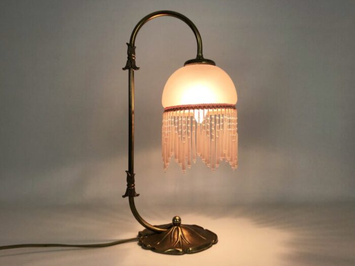 art nouveau bedside lamp with beads and pink globe 1980s 2