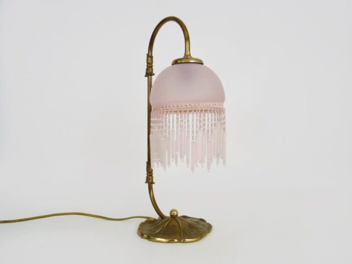 art nouveau bedside lamp with beads and pink globe 1980s 4