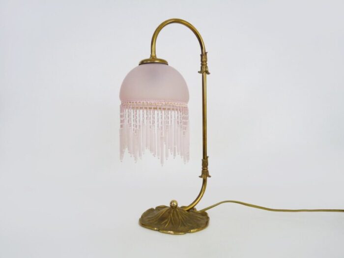 art nouveau bedside lamp with beads and pink globe 1980s 5