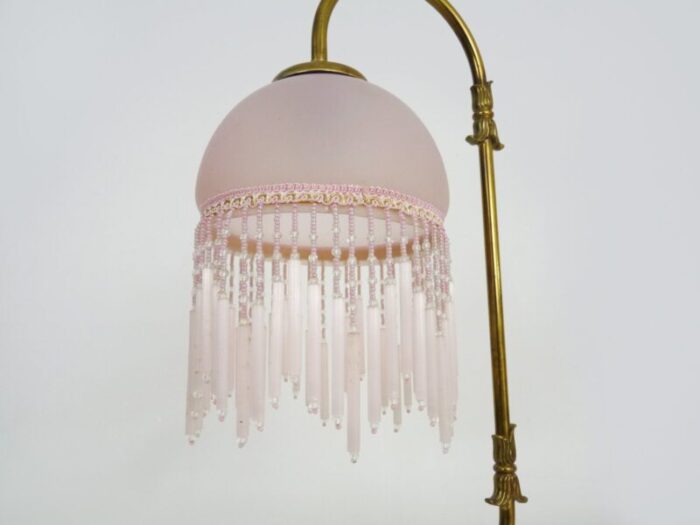 art nouveau bedside lamp with beads and pink globe 1980s 6