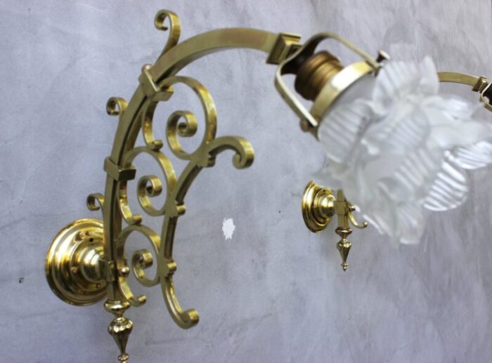 art nouveau brass wall lamps entrance door side lights 1940s set of 2 1