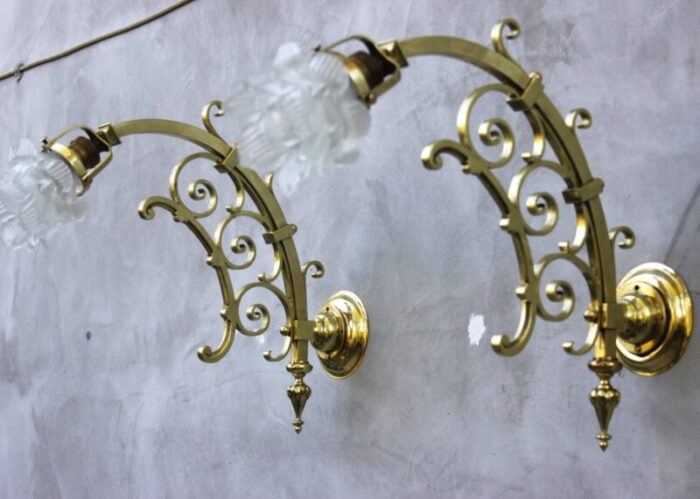 art nouveau brass wall lamps entrance door side lights 1940s set of 2 5