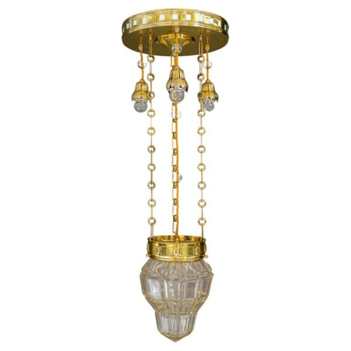 art nouveau chandelier with cut glass shade vienna 1910s 1