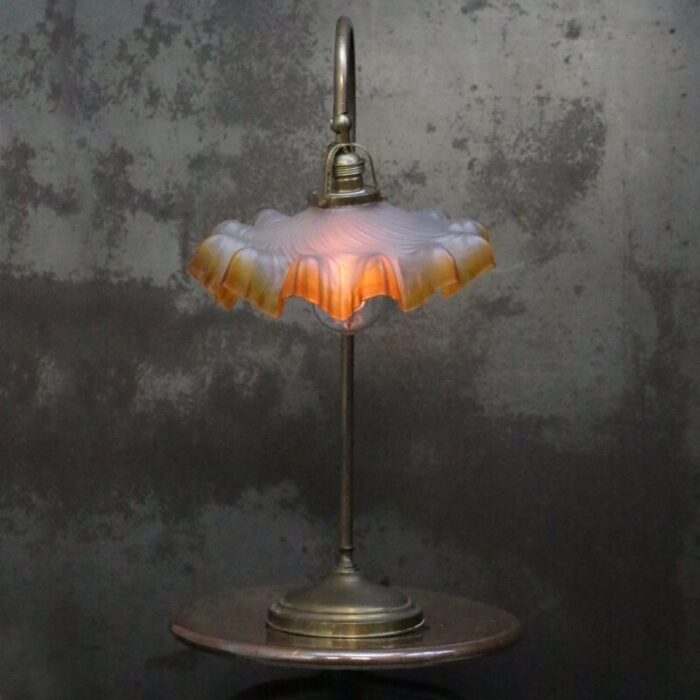 art nouveau french brass and glass table light 7