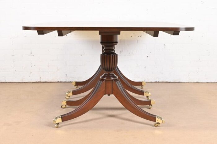 baker furniture style georgian mahogany double pedestal extension dining table newly refinished 3061