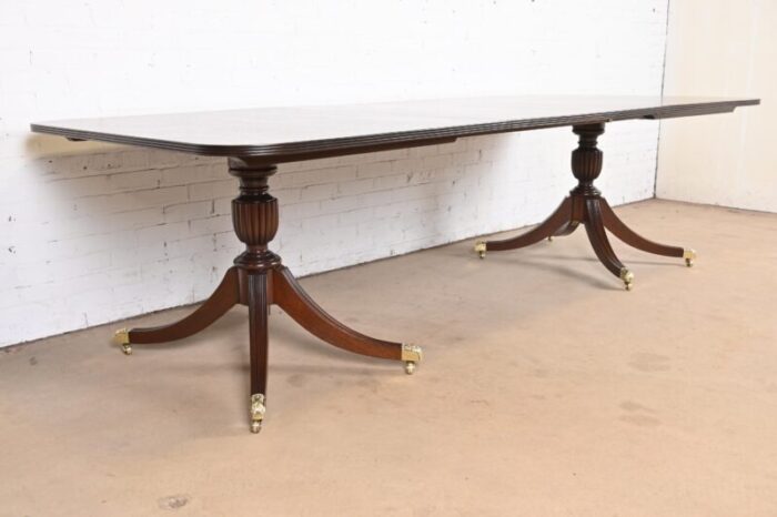 baker furniture style georgian mahogany double pedestal extension dining table newly refinished 3873