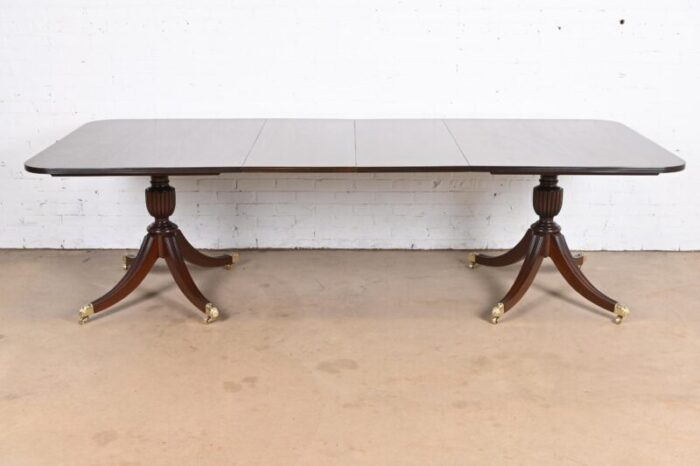 baker furniture style georgian mahogany double pedestal extension dining table newly refinished 8428