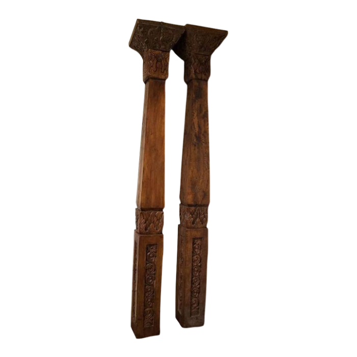 balinese carved teak columns a pair 3299