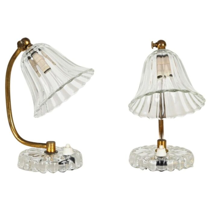 bell table lamps in murano glass and brass attributed to barovier for erco italy 1940s set of 2 1