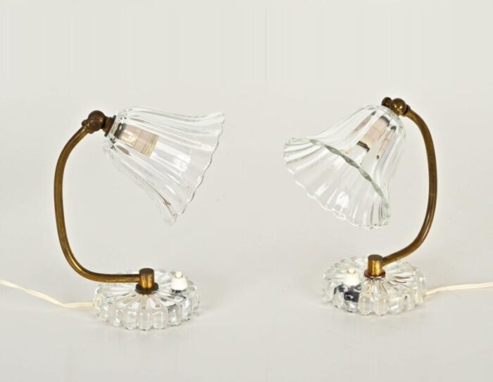 bell table lamps in murano glass and brass attributed to barovier for erco italy 1940s set of 2 5