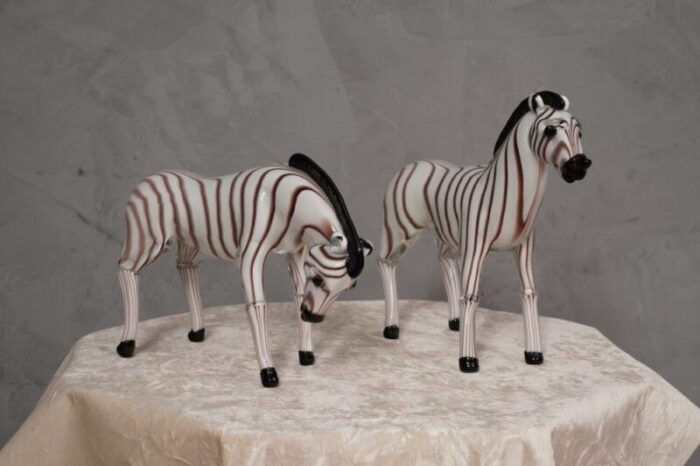 black and white murano glass sculptures 1980s set of 2 2959