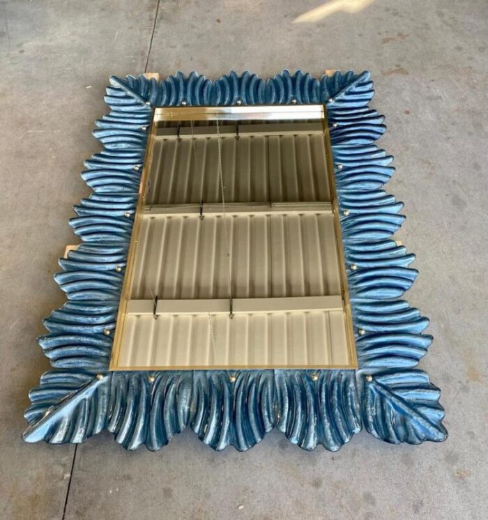 blue murano glass and brass wall mirror 2000s 9371