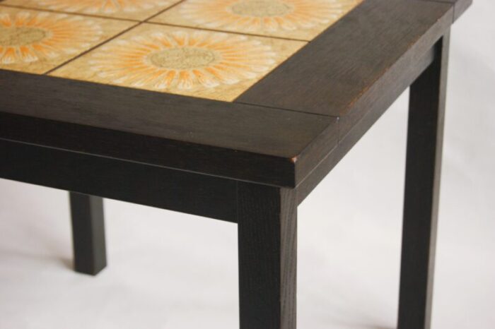 boho coffee table with inlaid of yellow flower tiles denmark retro 1970s 7426