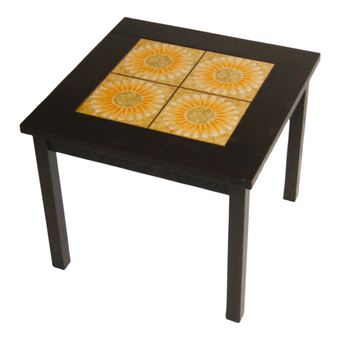 boho coffee table with inlaid of yellow flower tiles denmark retro 1970s 7738