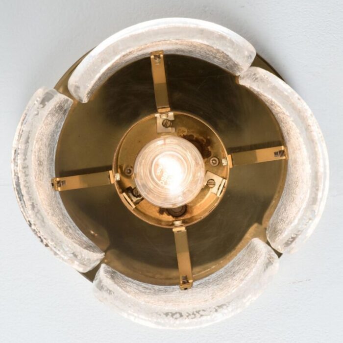 brass and frosted glass flush mount by egon hillebrand for hille 1970s 10