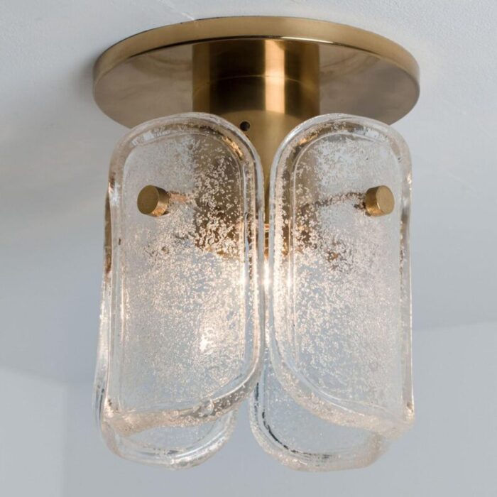 brass and frosted glass flush mount by egon hillebrand for hille 1970s 11