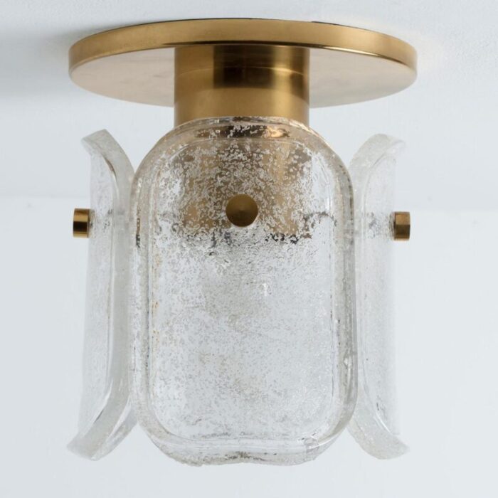 brass and frosted glass flush mount by egon hillebrand for hille 1970s 14