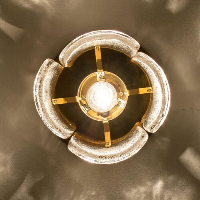 brass and frosted glass flush mount by egon hillebrand for hille 1970s 15