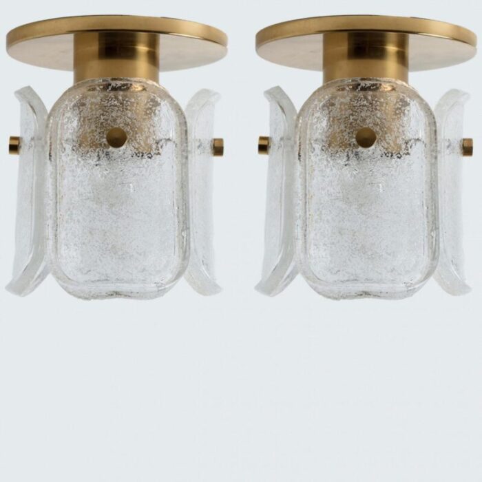 brass and frosted glass flush mount by egon hillebrand for hille 1970s 5