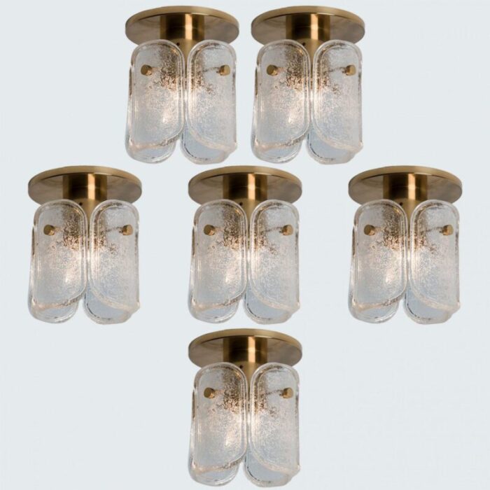 brass and frosted glass flush mount by egon hillebrand for hille 1970s 7