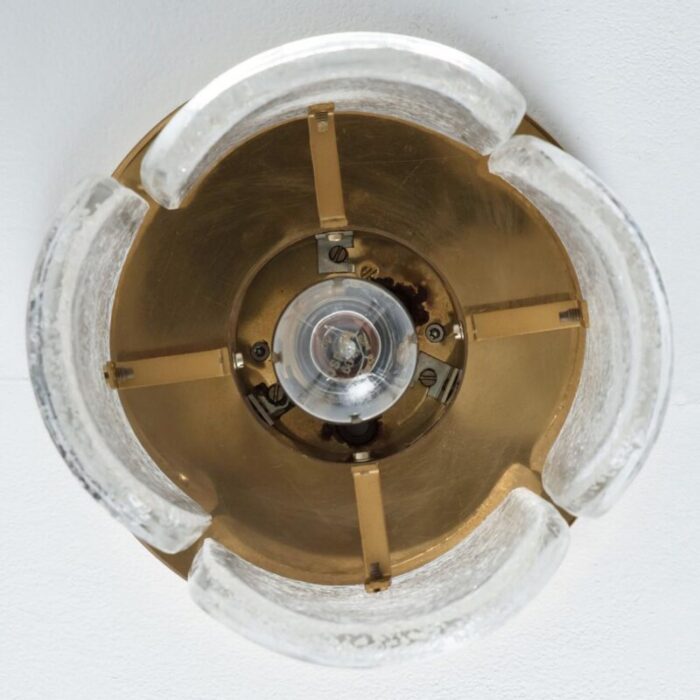 brass and frosted glass flush mount by egon hillebrand for hille 1970s 8