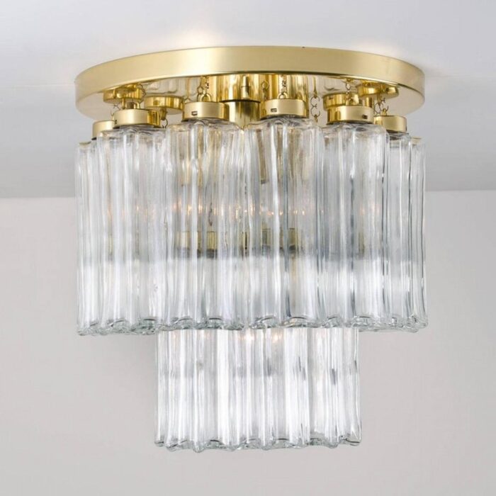 brass and glass flush mount chandeliers from limburg glashuette 1970s set of 2 8