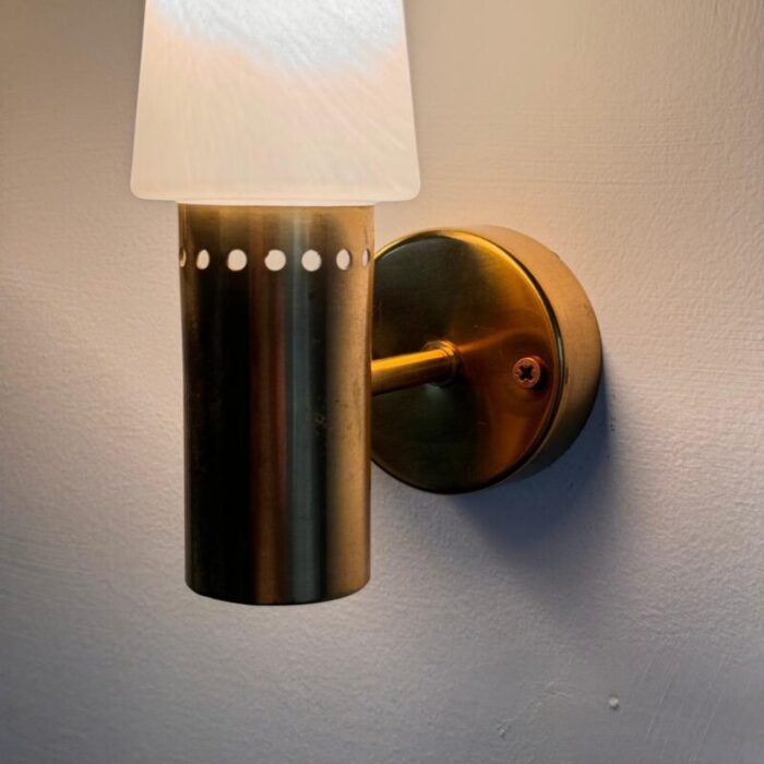 brass and white opaline glass wall lights from hans agne jakobsson ab markaryd sweden 1960s set of 2 10