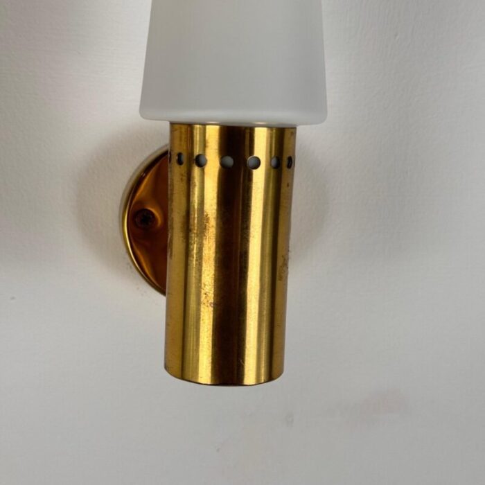 brass and white opaline glass wall lights from hans agne jakobsson ab markaryd sweden 1960s set of 2 13