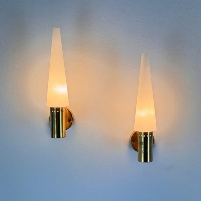 brass and white opaline glass wall lights from hans agne jakobsson ab markaryd sweden 1960s set of 2 3