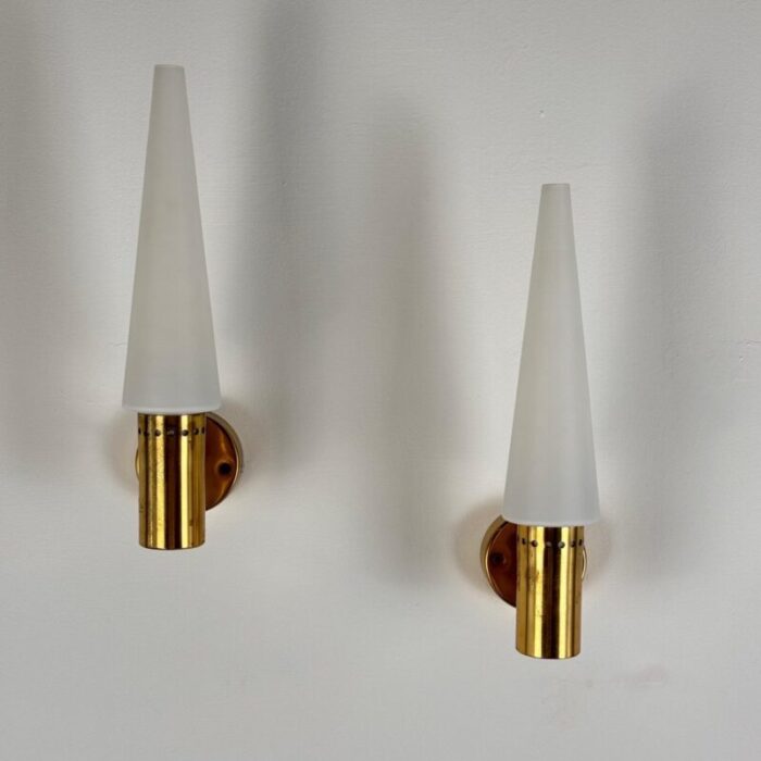 brass and white opaline glass wall lights from hans agne jakobsson ab markaryd sweden 1960s set of 2 4