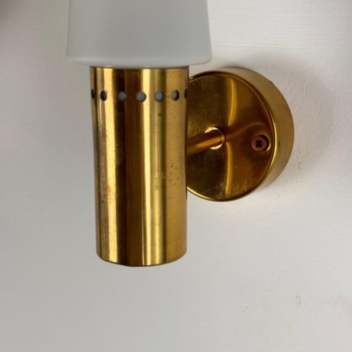 brass and white opaline glass wall lights from hans agne jakobsson ab markaryd sweden 1960s set of 2 5