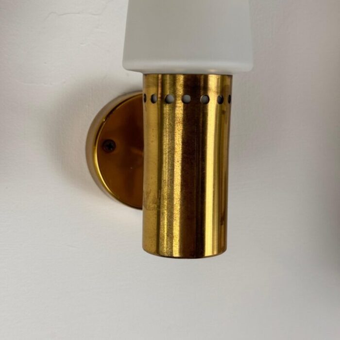 brass and white opaline glass wall lights from hans agne jakobsson ab markaryd sweden 1960s set of 2 7