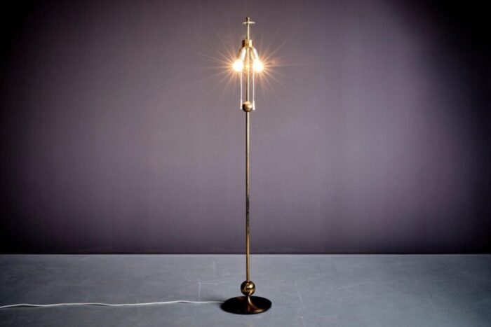 brass floor lamp with round brass base 1960s 6