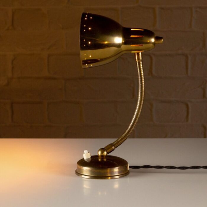 brass gooseneck table lamp by hans agne jakobsson sweden 1950s 3