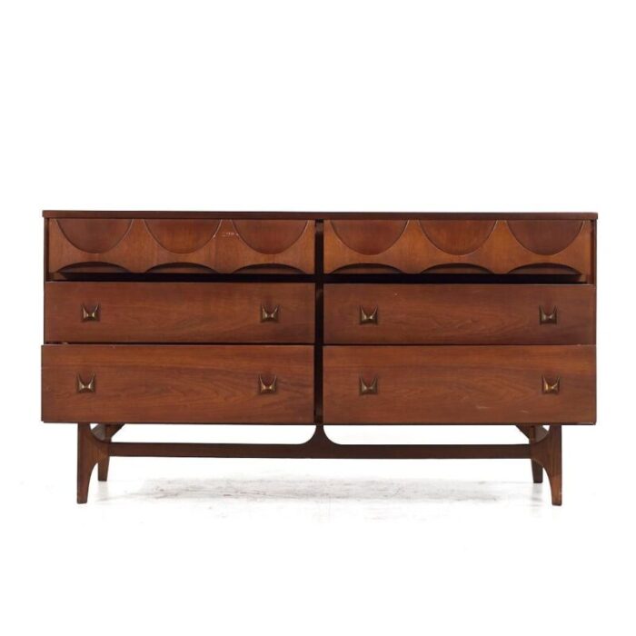 broyhill brasilia mid century walnut 6 drawer lowboy dresser 9013