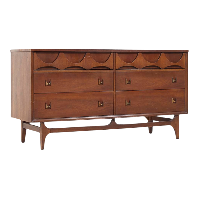 broyhill brasilia mid century walnut 6 drawer lowboy dresser 9737