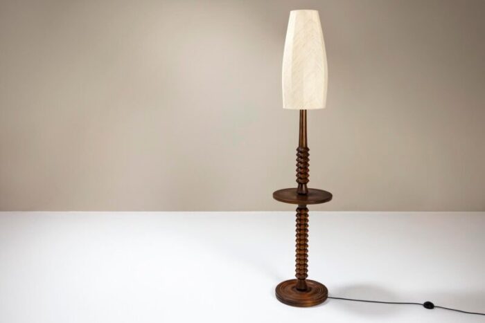 brutalist style floor lamp in saddle brown oak france 1960s 4