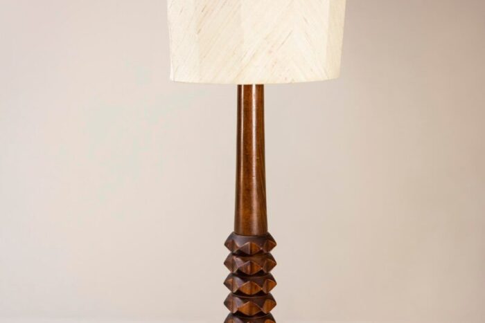 brutalist style floor lamp in saddle brown oak france 1960s 7