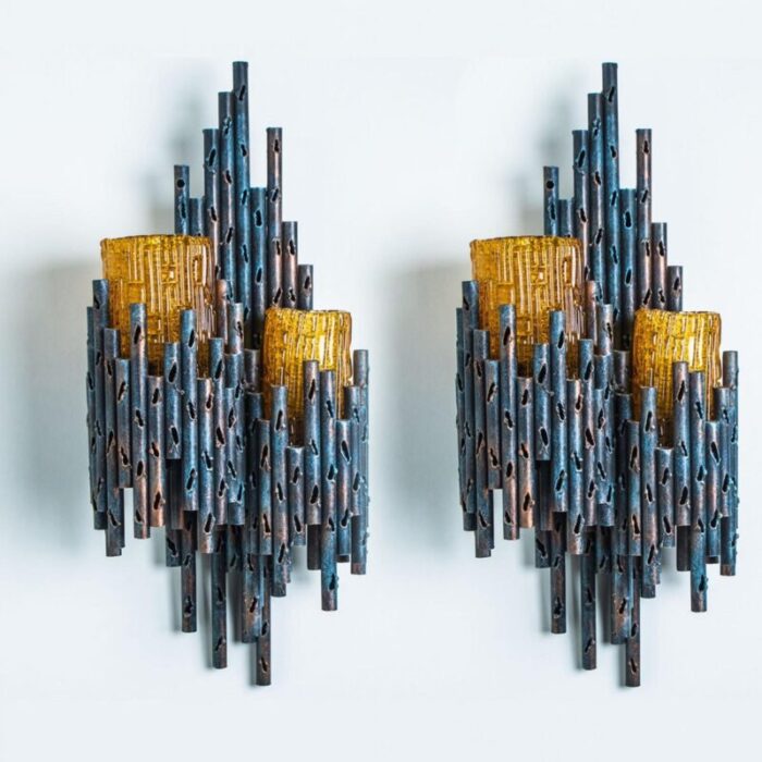 brutalist wall sconces by tom ahlstroem hans ehrlich 1960 set of 2 3