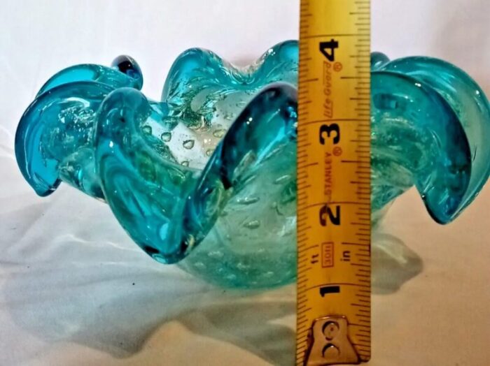 bullicante bubbles teal to clear murano style hand blown glass bowl candy dish 9010