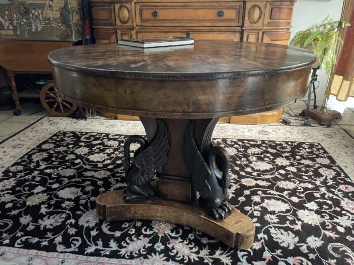 c 1815 italian empire neoclassical center table walnut with ebonized swans 5805