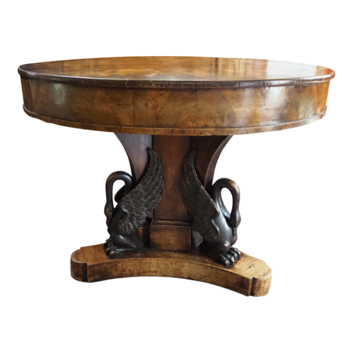 c 1815 italian empire neoclassical center table walnut with ebonized swans 7013